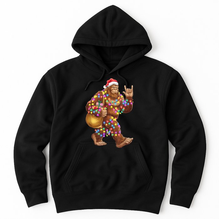 Santa Bigfoot Christmas Lights Rock Funny Sasquatch Believe Hoodie