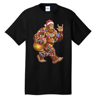 Santa Bigfoot Christmas Lights Rock Funny Sasquatch Believe Tall T-Shirt