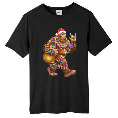 Santa Bigfoot Christmas Lights Rock Funny Sasquatch Believe Tall Fusion ChromaSoft Performance T-Shirt