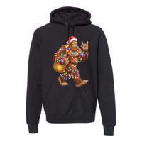 Santa Bigfoot Christmas Lights Rock Funny Sasquatch Believe Premium Hoodie