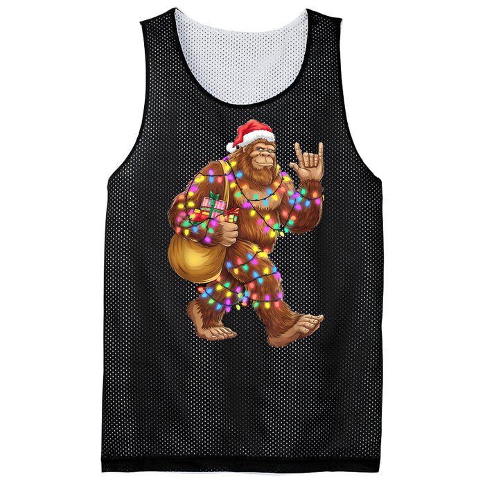 Santa Bigfoot Christmas Lights Rock Funny Sasquatch Believe Mesh Reversible Basketball Jersey Tank