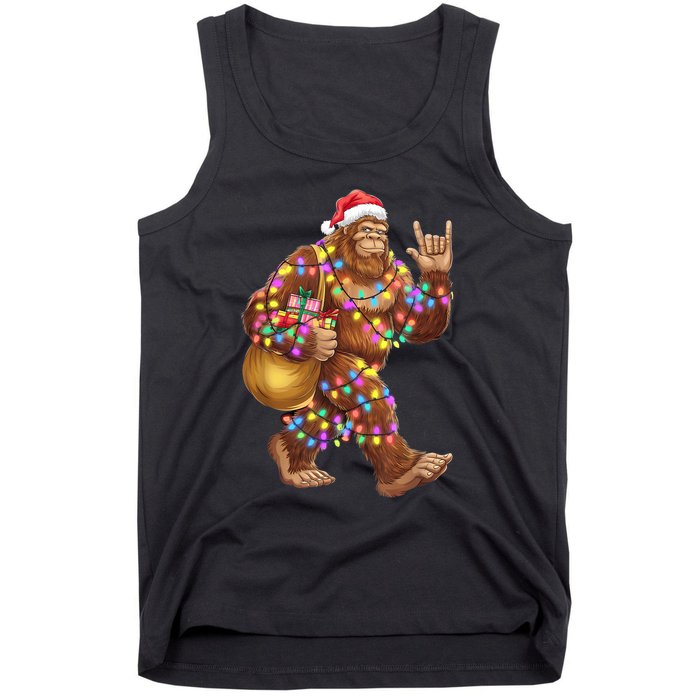 Santa Bigfoot Christmas Lights Rock Funny Sasquatch Believe Tank Top