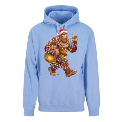 Santa Bigfoot Christmas Lights Rock Funny Sasquatch Believe Unisex Surf Hoodie