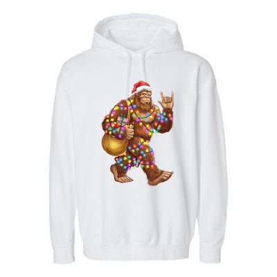 Santa Bigfoot Christmas Lights Rock Funny Sasquatch Believe Garment-Dyed Fleece Hoodie