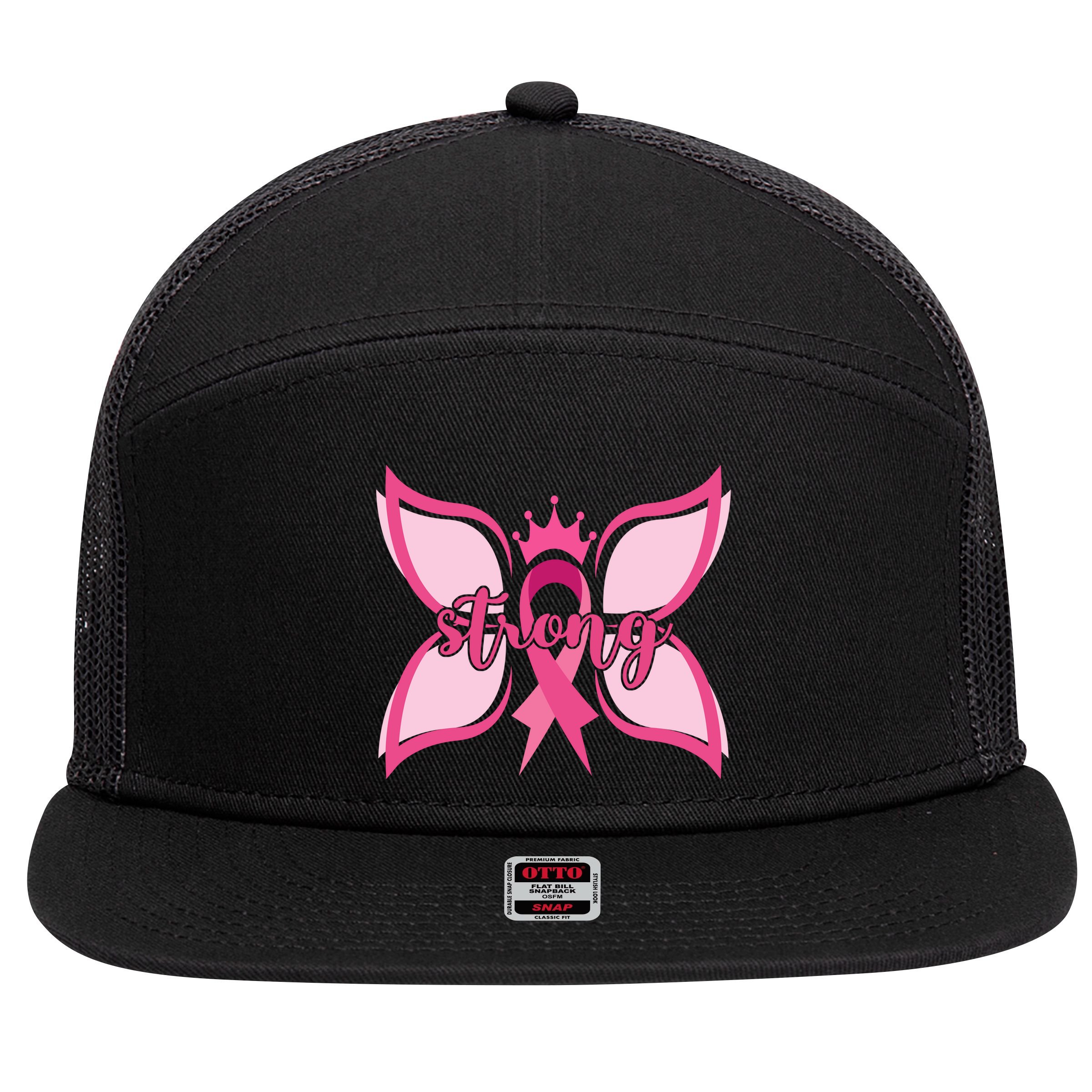 Strong Breast Cancer Awareness Butterfly 7 Panel Mesh Trucker Snapback Hat
