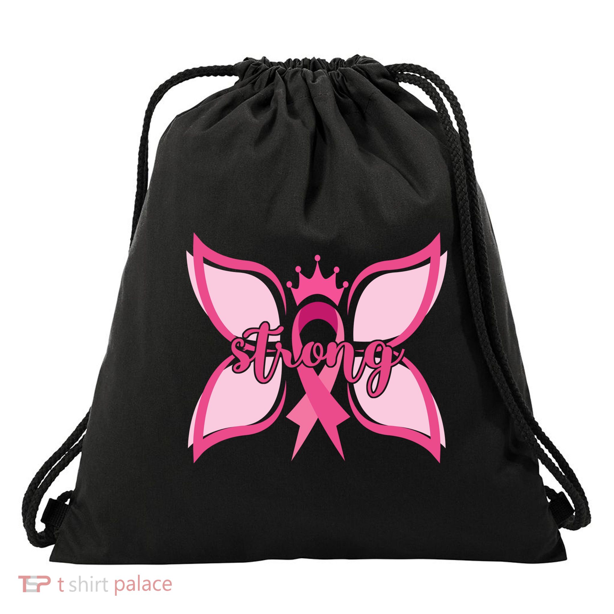 Strong Breast Cancer Awareness Butterfly Drawstring Bag