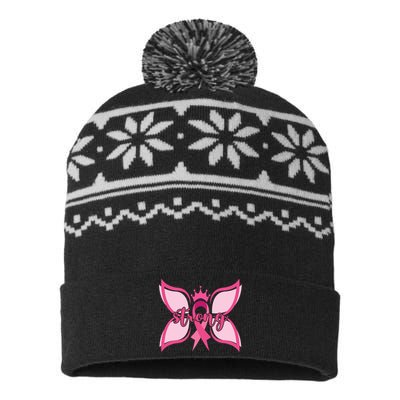 Strong Breast Cancer Awareness Butterfly USA-Made Snowflake Beanie