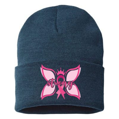 Strong Breast Cancer Awareness Butterfly Sustainable Knit Beanie