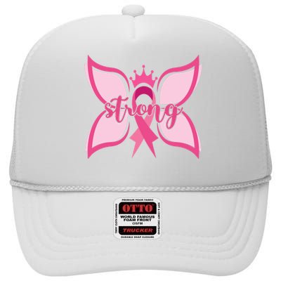 Strong Breast Cancer Awareness Butterfly High Crown Mesh Back Trucker Hat