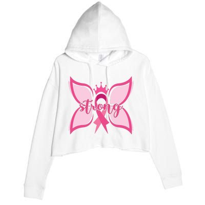 Strong Breast Cancer Awareness Butterfly Crop Fleece Hoodie