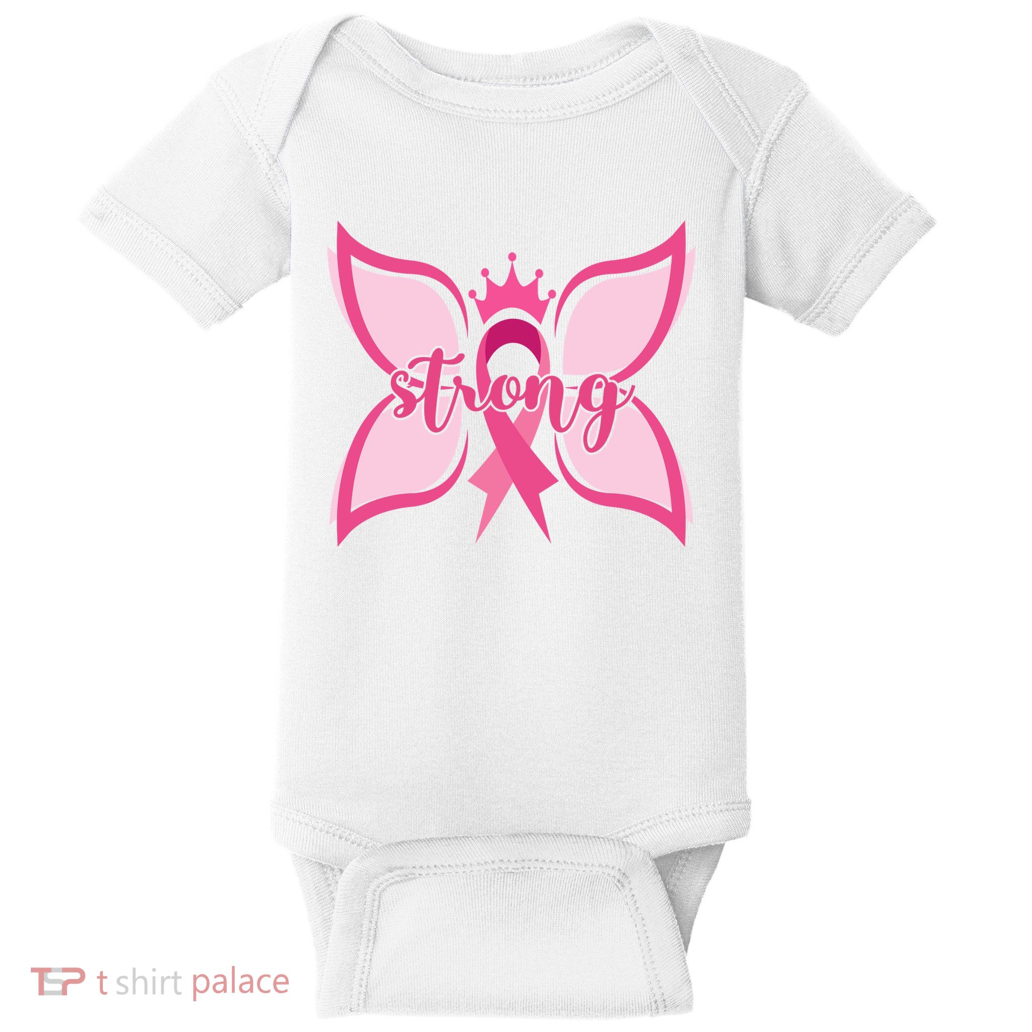 Strong Breast Cancer Awareness Butterfly Baby Bodysuit