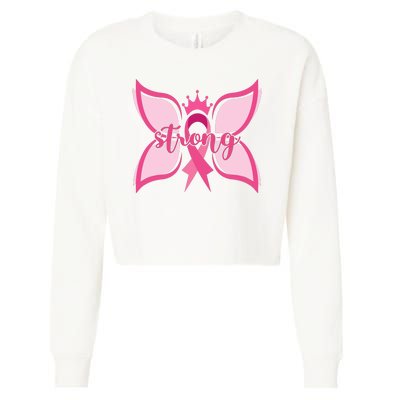 Strong Breast Cancer Awareness Butterfly Cropped Pullover Crew