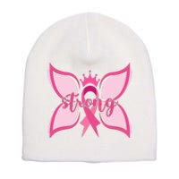 Strong Breast Cancer Awareness Butterfly Short Acrylic Beanie