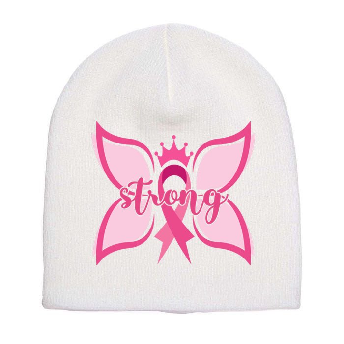 Strong Breast Cancer Awareness Butterfly Short Acrylic Beanie