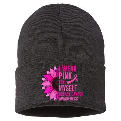 Sunflower Breast Cancer Awareness Ribbon In October Sustainable Knit Beanie