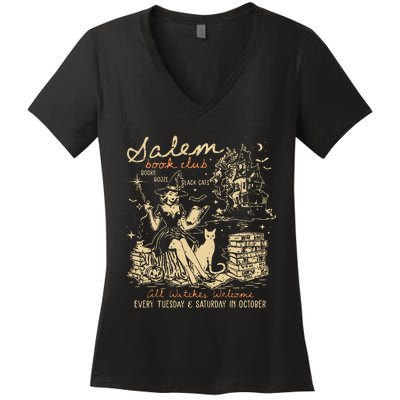 Salem Book Club Funny Bookish Halloween Spooky Reading Book Women's V-Neck T-Shirt