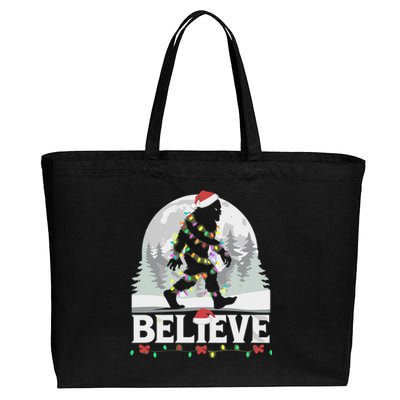 Santa Bigfoot Christmas Lights Funny Sasquatch Believe Xmas Cotton Canvas Jumbo Tote