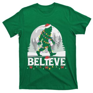 Santa Bigfoot Christmas Lights Funny Sasquatch Believe Xmas T-Shirt