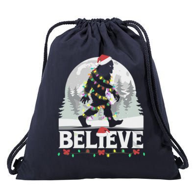 Santa Bigfoot Christmas Lights Funny Sasquatch Believe Xmas Drawstring Bag