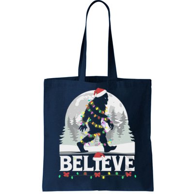 Santa Bigfoot Christmas Lights Funny Sasquatch Believe Xmas Tote Bag