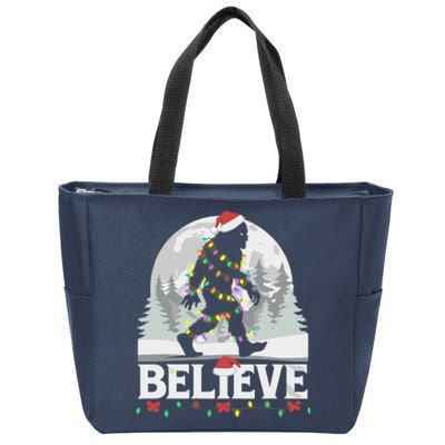 Santa Bigfoot Christmas Lights Funny Sasquatch Believe Xmas Zip Tote Bag