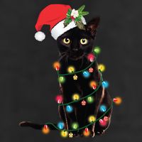 Santa Black Cat Tangled Up In Christmas Tree Lights Holiday Long Sleeve TShirt 7 Panel Mesh Trucker Snapback Hat