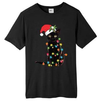 Santa Black Cat Tangled Up In Christmas Tree Lights Holiday Long Sleeve TShirt Tall Fusion ChromaSoft Performance T-Shirt