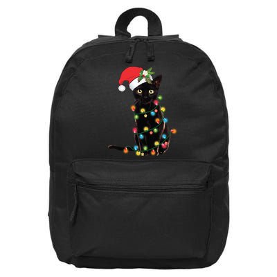 Santa Black Cat Tangled Up In Christmas Tree Lights Holiday Long Sleeve TShirt 16 in Basic Backpack
