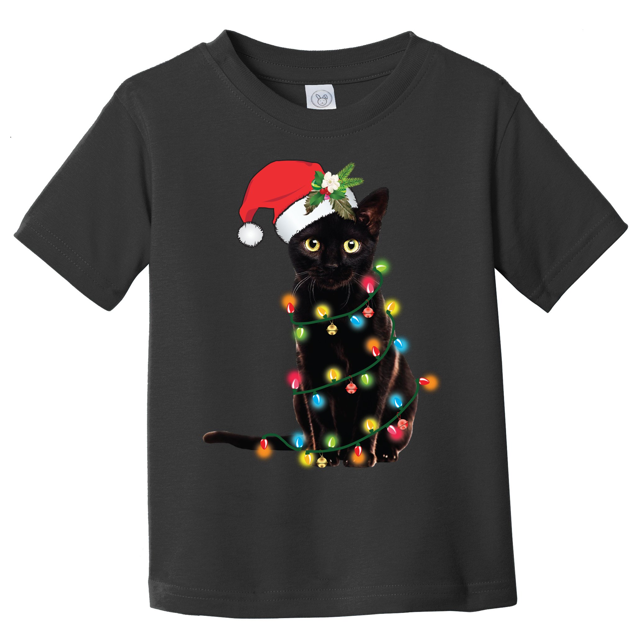 Santa Black Cat Tangled Up In Christmas Tree Lights Holiday Long Sleeve TShirt Toddler T-Shirt