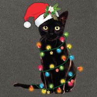 Santa Black Cat Tangled Up In Christmas Tree Lights Holiday Long Sleeve TShirt Cotton Canvas Backpack