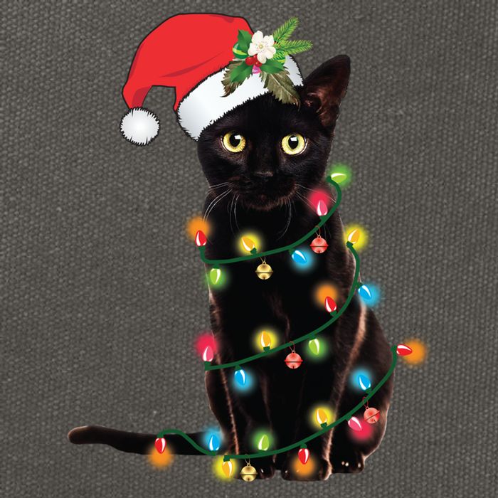 Santa Black Cat Tangled Up In Christmas Tree Lights Holiday Long Sleeve TShirt Cotton Canvas Backpack