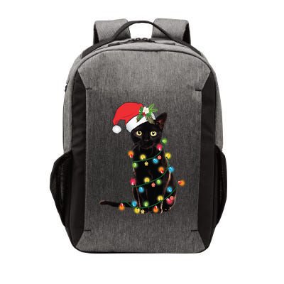 Santa Black Cat Tangled Up In Christmas Tree Lights Holiday Long Sleeve TShirt Vector Backpack