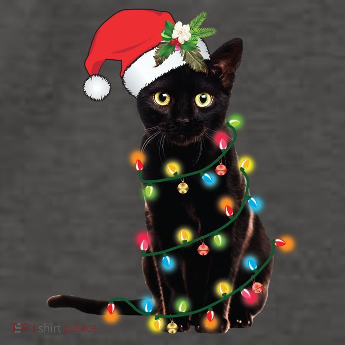 Santa Black Cat Tangled Up In Christmas Tree Lights Holiday Long Sleeve TShirt Vector Backpack