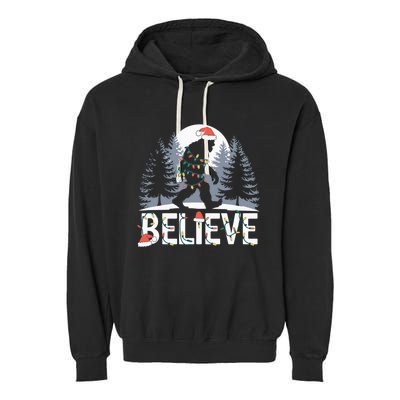 Santa Bigfoot Christmas Lights Funny Sasquatch Believe Xmas Garment-Dyed Fleece Hoodie