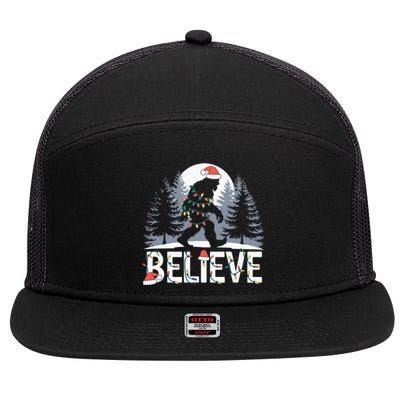 Santa Bigfoot Christmas Lights Funny Sasquatch Believe Xmas 7 Panel Mesh Trucker Snapback Hat