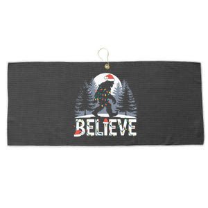 Santa Bigfoot Christmas Lights Funny Sasquatch Believe Xmas Large Microfiber Waffle Golf Towel