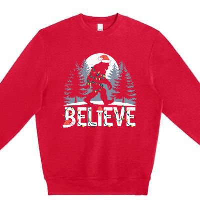 Santa Bigfoot Christmas Lights Funny Sasquatch Believe Xmas Premium Crewneck Sweatshirt