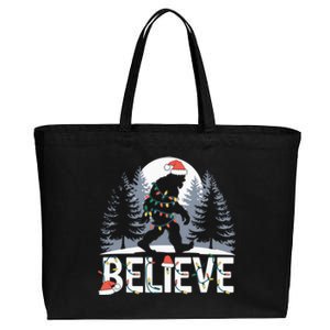 Santa Bigfoot Christmas Lights Funny Sasquatch Believe Xmas Cotton Canvas Jumbo Tote