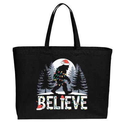 Santa Bigfoot Christmas Lights Funny Sasquatch Believe Xmas Cotton Canvas Jumbo Tote