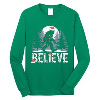 Santa Bigfoot Christmas Lights Funny Sasquatch Believe Xmas Long Sleeve Shirt