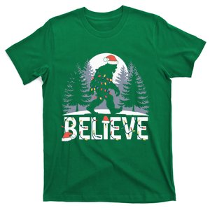 Santa Bigfoot Christmas Lights Funny Sasquatch Believe Xmas T-Shirt