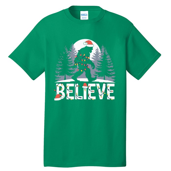 Santa Bigfoot Christmas Lights Funny Sasquatch Believe Xmas Tall T-Shirt