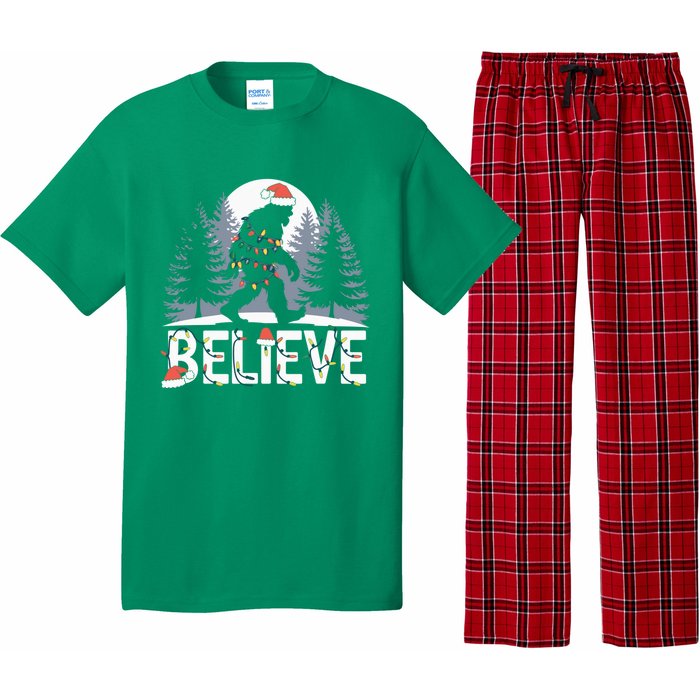 Santa Bigfoot Christmas Lights Funny Sasquatch Believe Xmas Pajama Set