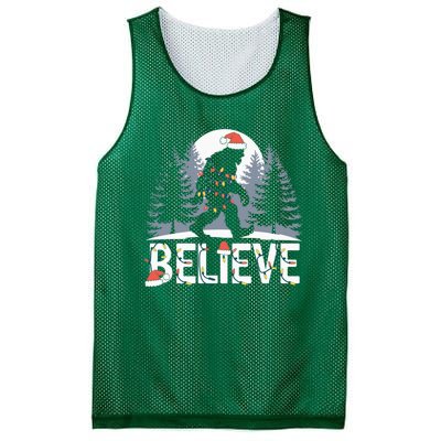 Santa Bigfoot Christmas Lights Funny Sasquatch Believe Xmas Mesh Reversible Basketball Jersey Tank