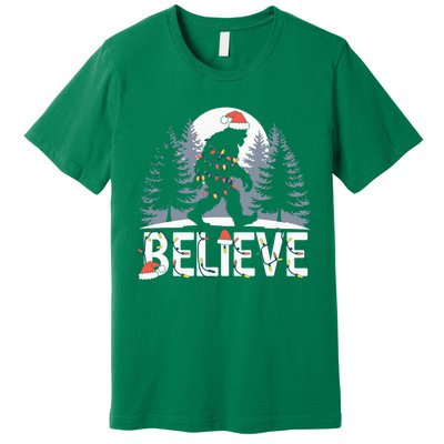 Santa Bigfoot Christmas Lights Funny Sasquatch Believe Xmas Premium T-Shirt