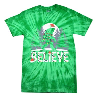 Santa Bigfoot Christmas Lights Funny Sasquatch Believe Xmas Tie-Dye T-Shirt