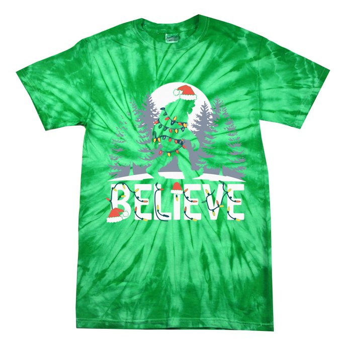 Santa Bigfoot Christmas Lights Funny Sasquatch Believe Xmas Tie-Dye T-Shirt