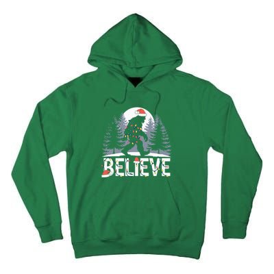 Santa Bigfoot Christmas Lights Funny Sasquatch Believe Xmas Tall Hoodie