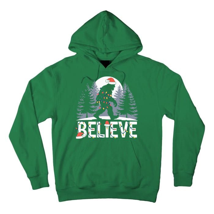 Santa Bigfoot Christmas Lights Funny Sasquatch Believe Xmas Tall Hoodie