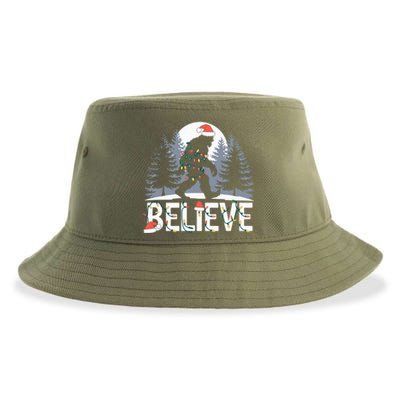 Santa Bigfoot Christmas Lights Funny Sasquatch Believe Xmas Sustainable Bucket Hat